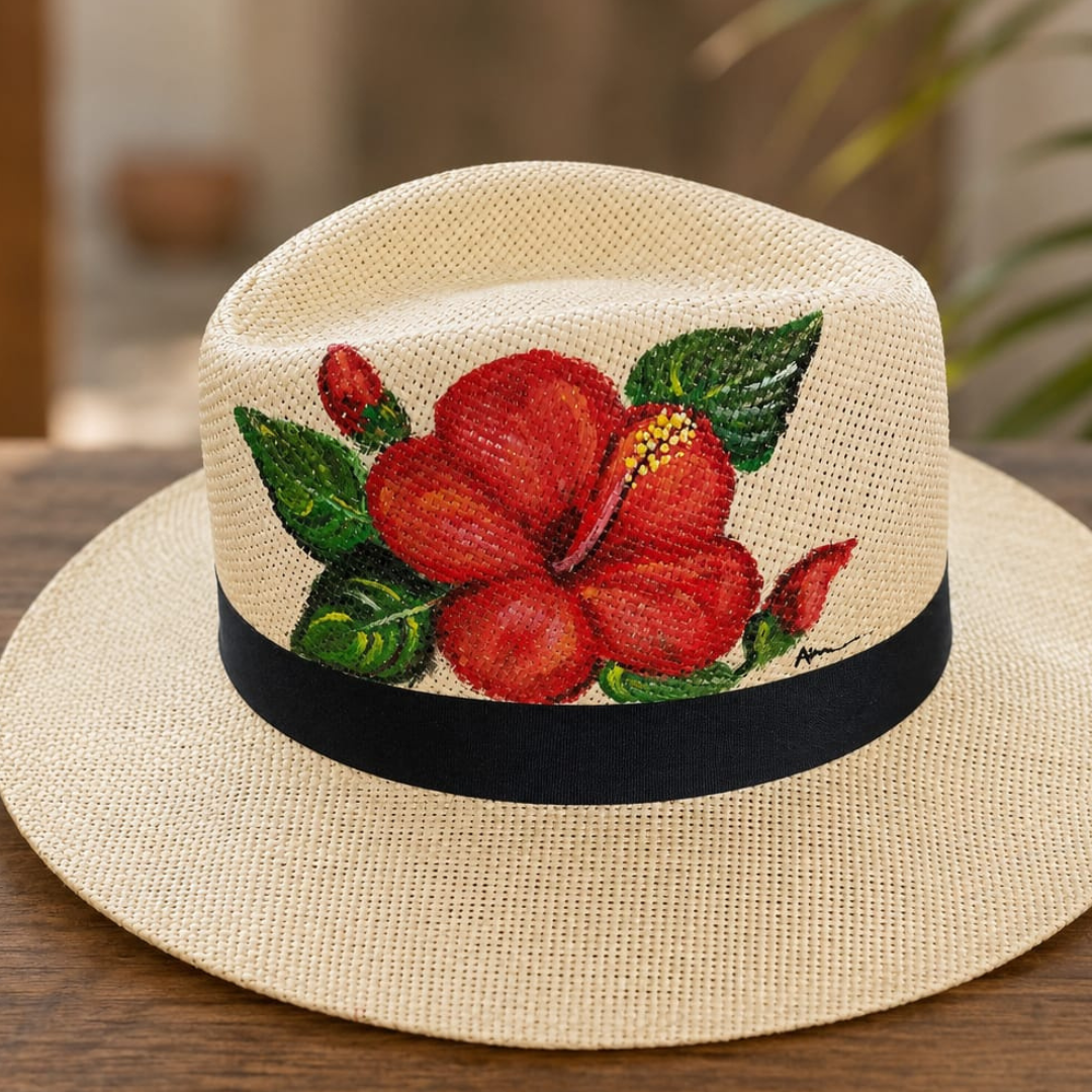 Sombrero de Paja Pintado a Mano – Cayena Roja